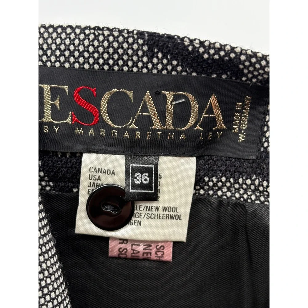 Escada Skirt Tiered Pencil Women‎ Size 6 Black White Floral Ruffle Wool